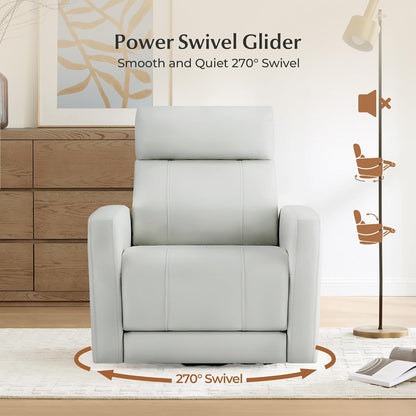 Genuine Leather Power Recliner Chair for Adults, Swivel Glider, Brown