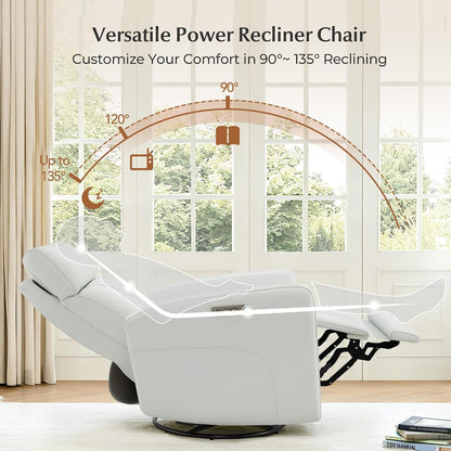 Genuine Leather Power Recliner Chair for Adults, Swivel Glider, Brown