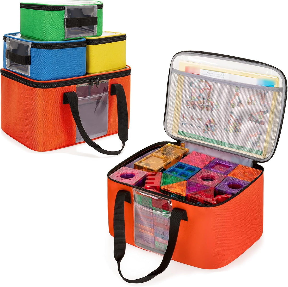 4 Pack Toy Storage Organizer Bag for Magnetic Building Tiles