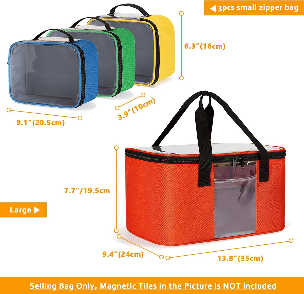 4 Pack Toy Storage Organizer Bag for Magnetic Building Tiles