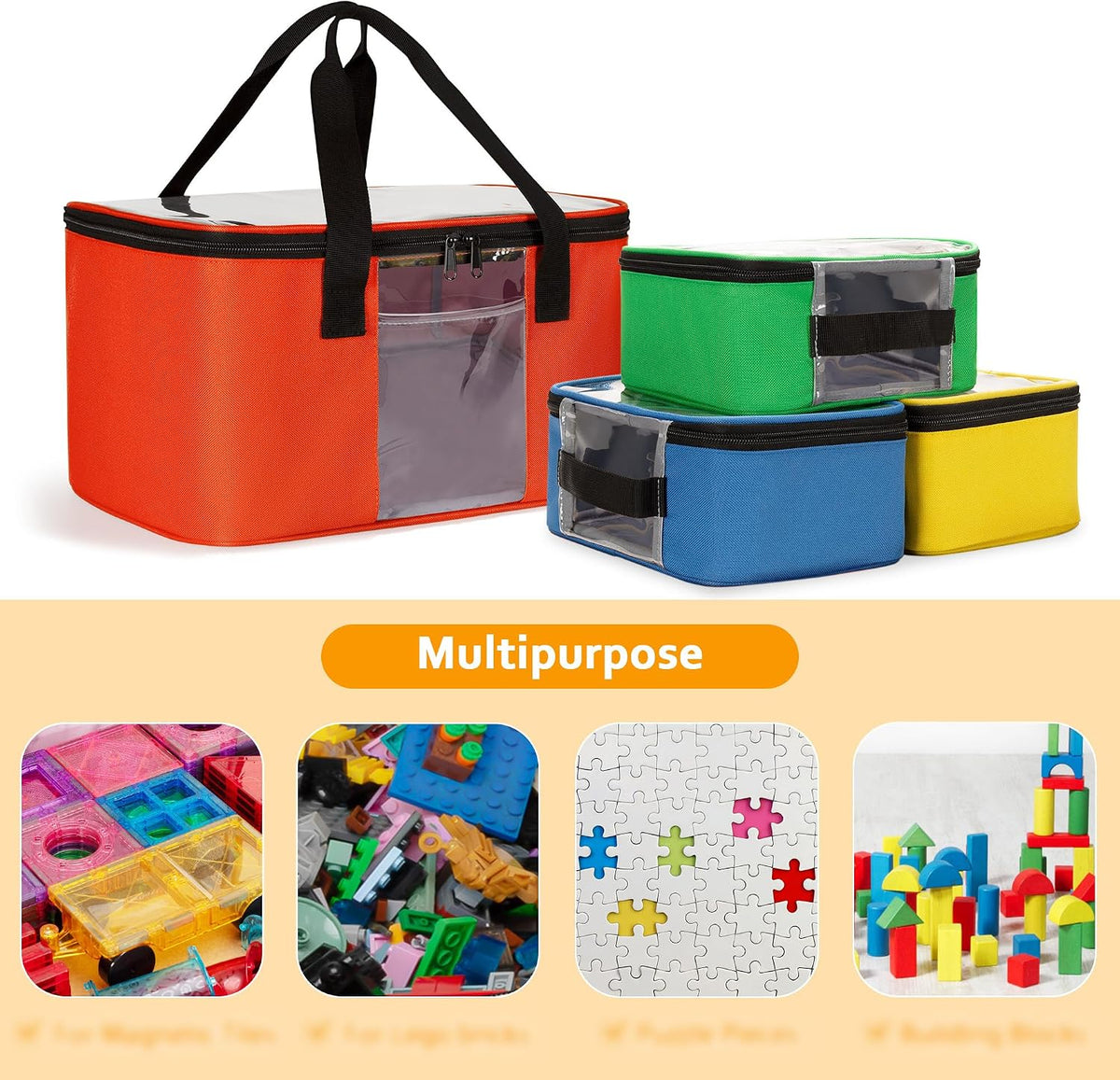 4 Pack Toy Storage Organizer Bag for Magnetic Building Tiles