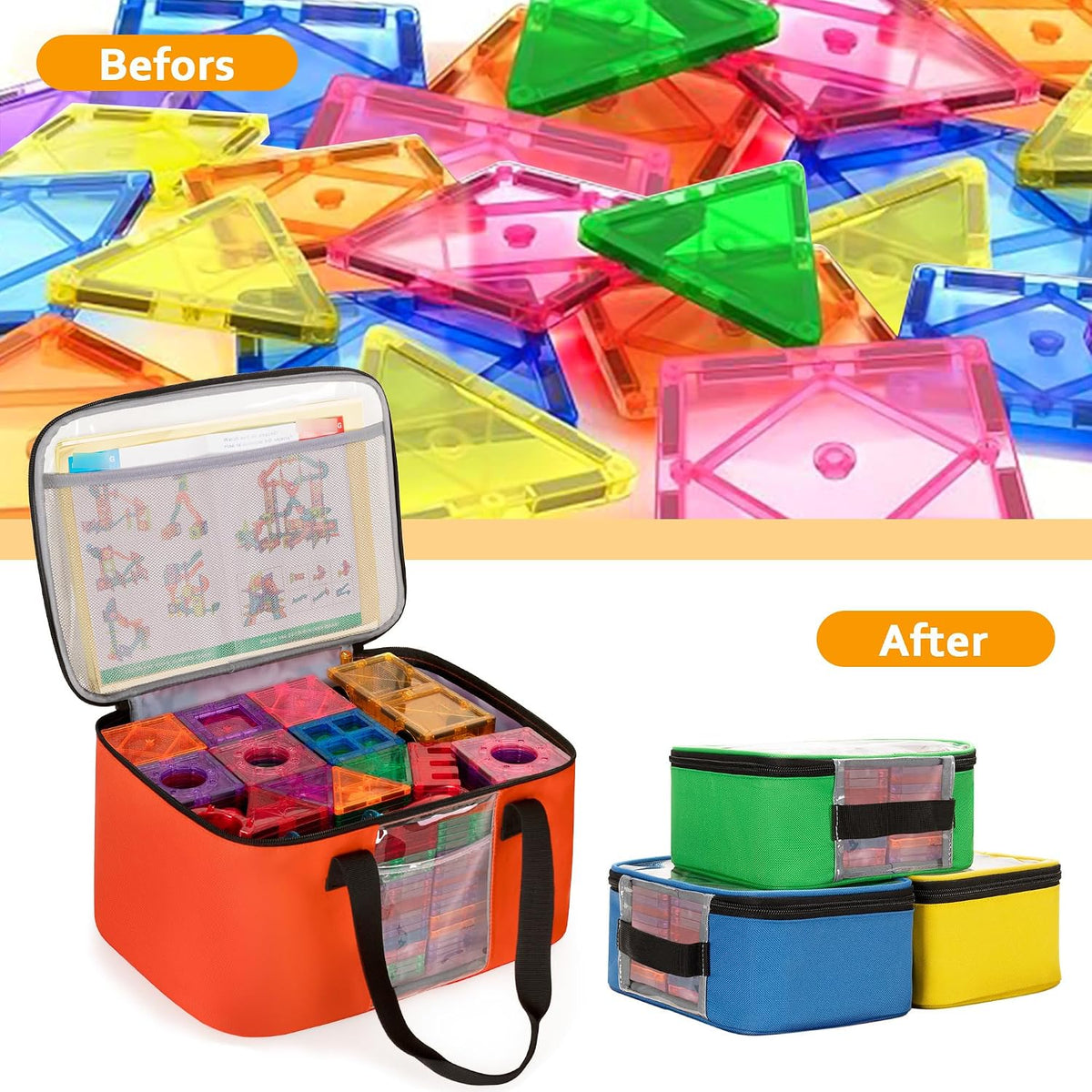 4 Pack Toy Storage Organizer Bag for Magnetic Building Tiles