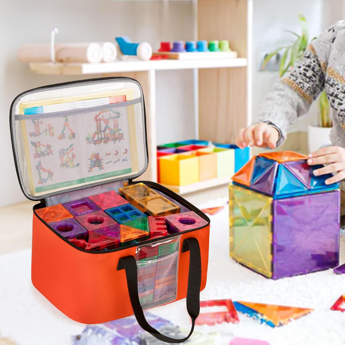 4 Pack Toy Storage Organizer Bag for Magnetic Building Tiles