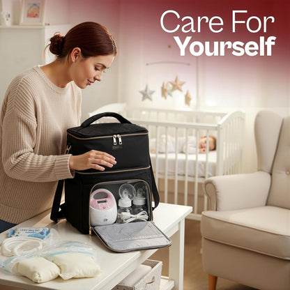 Breast Pump Bag Spectra S1 S2–Insulated Spectra Pump Bag, Breastmilk Cooler Bag with Ice Pack–Leak-Proof Double Layer Breast Pump Travel Bag (Black)