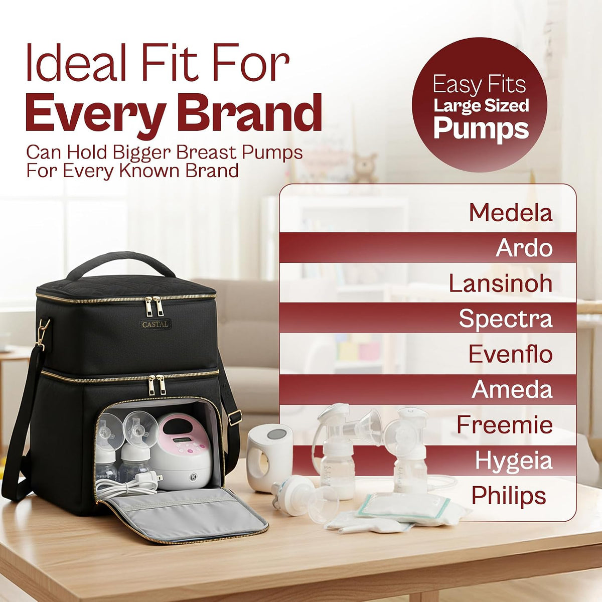 Breast Pump Bag Spectra S1 S2–Insulated Spectra Pump Bag, Breastmilk Cooler Bag with Ice Pack–Leak-Proof Double Layer Breast Pump Travel Bag (Black)