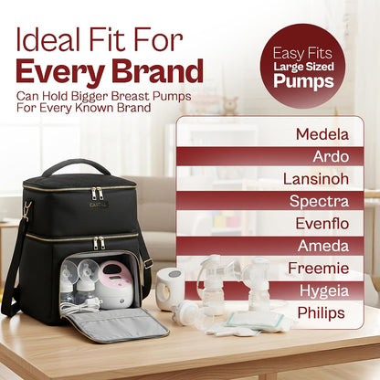 Breast Pump Bag Spectra S1 S2–Insulated Spectra Pump Bag, Breastmilk Cooler Bag with Ice Pack–Leak-Proof Double Layer Breast Pump Travel Bag (Black)
