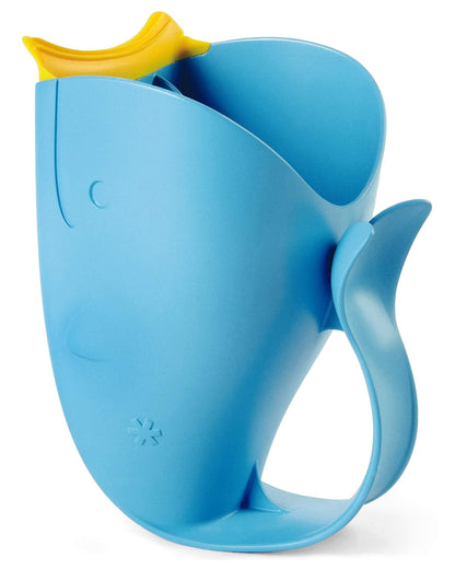 Soft Sink Baby Bath Tub and Rinse Cup Bundle, Moby Grey Whale Tub with Blue Waterfall Rinser