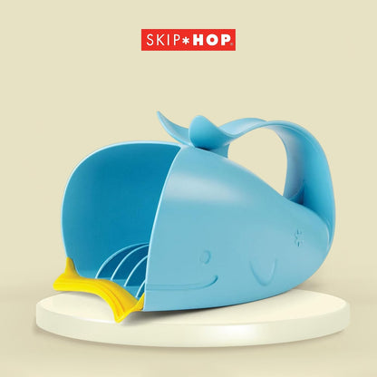 Soft Sink Baby Bath Tub and Rinse Cup Bundle, Moby Grey Whale Tub with Blue Waterfall Rinser