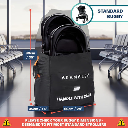 Stroller Bag for Airplane Gate Check - Water Resistant Ballistic Nylon Travel Bag with Padded Neoprene Straps, Carry Pouch & ID Window - 35 x 24 x 14 Inches (Black)