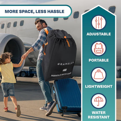 Stroller Bag for Airplane Gate Check - Water Resistant Ballistic Nylon Travel Bag with Padded Neoprene Straps, Carry Pouch & ID Window - 35 x 24 x 14 Inches (Black)