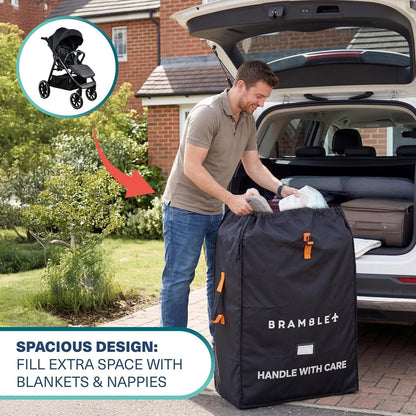 Stroller Bag for Airplane Gate Check - Water Resistant Ballistic Nylon Travel Bag with Padded Neoprene Straps, Carry Pouch & ID Window - 35 x 24 x 14 Inches (Black)
