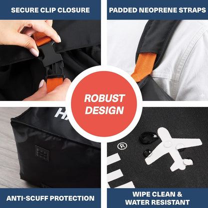 Stroller Bag for Airplane Gate Check - Water Resistant Ballistic Nylon Travel Bag with Padded Neoprene Straps, Carry Pouch & ID Window - 35 x 24 x 14 Inches (Black)