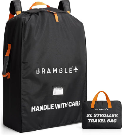 Stroller Bag for Airplane Gate Check - Water Resistant Ballistic Nylon Travel Bag with Padded Neoprene Straps, Carry Pouch & ID Window - 35 x 24 x 14 Inches (Black)