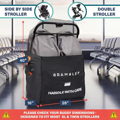 Stroller Bag for Airplane Gate Check - Water Resistant Ballistic Nylon Travel Bag with Padded Neoprene Straps, Carry Pouch & ID Window - 35 x 24 x 14 Inches (Black)
