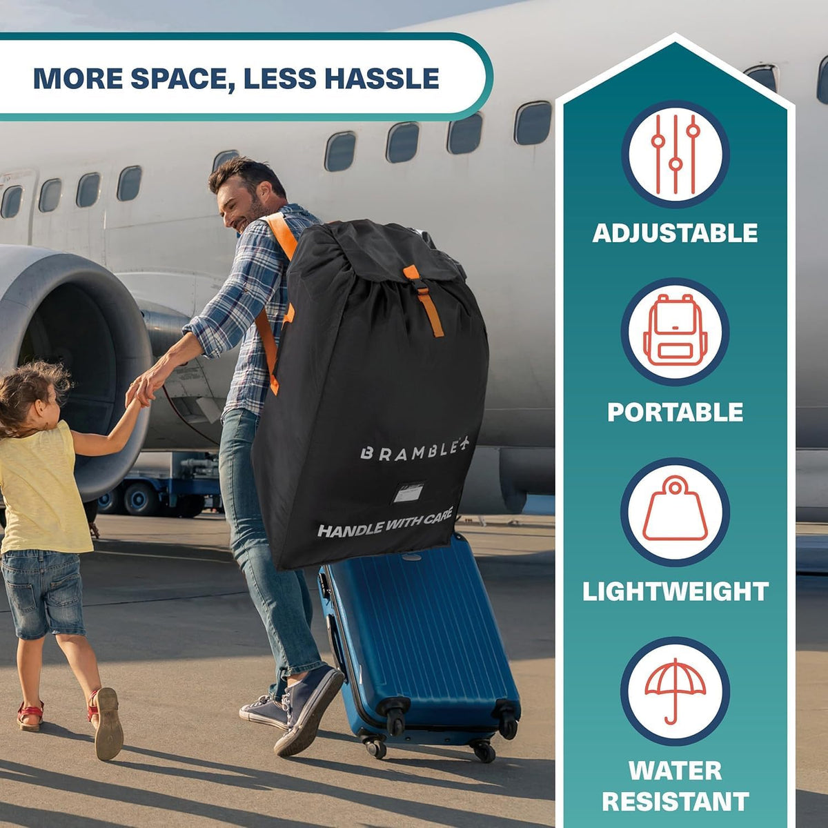 Stroller Bag for Airplane Gate Check - Water Resistant Ballistic Nylon Travel Bag with Padded Neoprene Straps, Carry Pouch & ID Window - 35 x 24 x 14 Inches (Black)