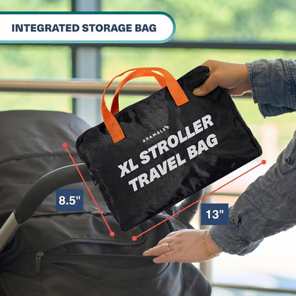 Stroller Bag for Airplane Gate Check - Water Resistant Ballistic Nylon Travel Bag with Padded Neoprene Straps, Carry Pouch & ID Window - 35 x 24 x 14 Inches (Black)