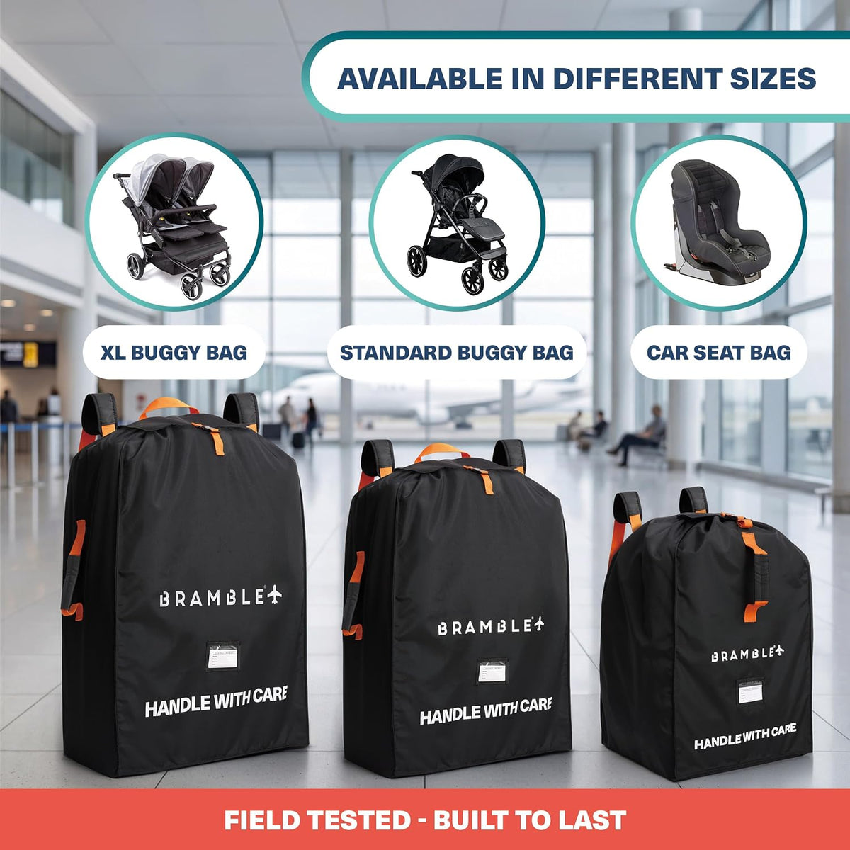 Stroller Bag for Airplane Gate Check - Water Resistant Ballistic Nylon Travel Bag with Padded Neoprene Straps, Carry Pouch & ID Window - 35 x 24 x 14 Inches (Black)
