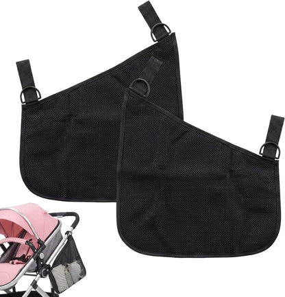 2 PCS Universal Stroller Side Sling Bag, Portable Stroller Side Bag, Adjustable Strollers Cargo Net for Pram, Pushchair, Car Seat, Black