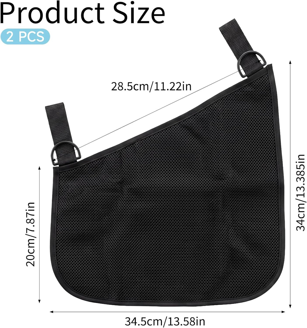 2 PCS Universal Stroller Side Sling Bag, Portable Stroller Side Bag, Adjustable Strollers Cargo Net for Pram, Pushchair, Car Seat, Black