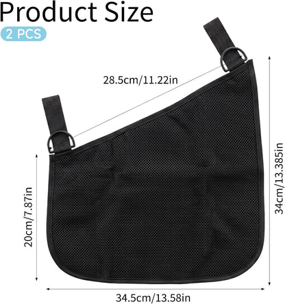 2 PCS Universal Stroller Side Sling Bag, Portable Stroller Side Bag, Adjustable Strollers Cargo Net for Pram, Pushchair, Car Seat, Black