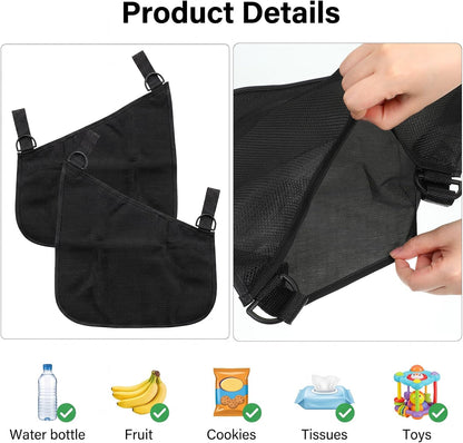 2 PCS Universal Stroller Side Sling Bag, Portable Stroller Side Bag, Adjustable Strollers Cargo Net for Pram, Pushchair, Car Seat, Black