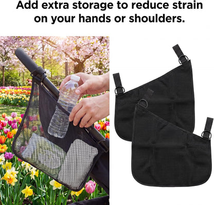2 PCS Universal Stroller Side Sling Bag, Portable Stroller Side Bag, Adjustable Strollers Cargo Net for Pram, Pushchair, Car Seat, Black