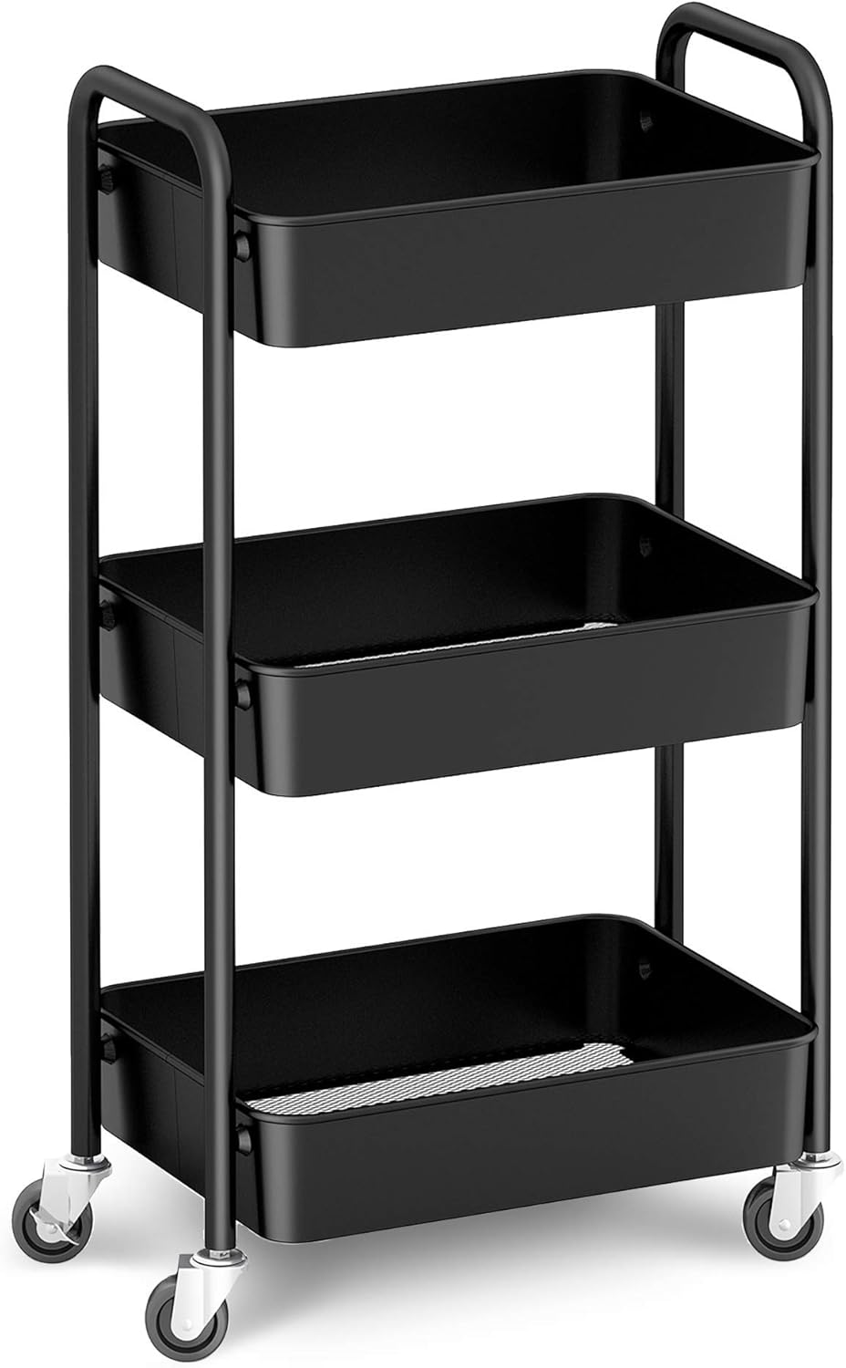 CAXXA 3-Tier Rolling Metal Storage Organizer - Mobile Utility Cart with Caster Wheels, Pink