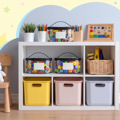 6 Pcs Round Clear Toy Storage Bag with Handle PVC Cylinder Storage Bags with Label Pocket Waterproof Toys Organizer Bags for Building Blocks Puzzles & Game Pieces Portable Toy Tote