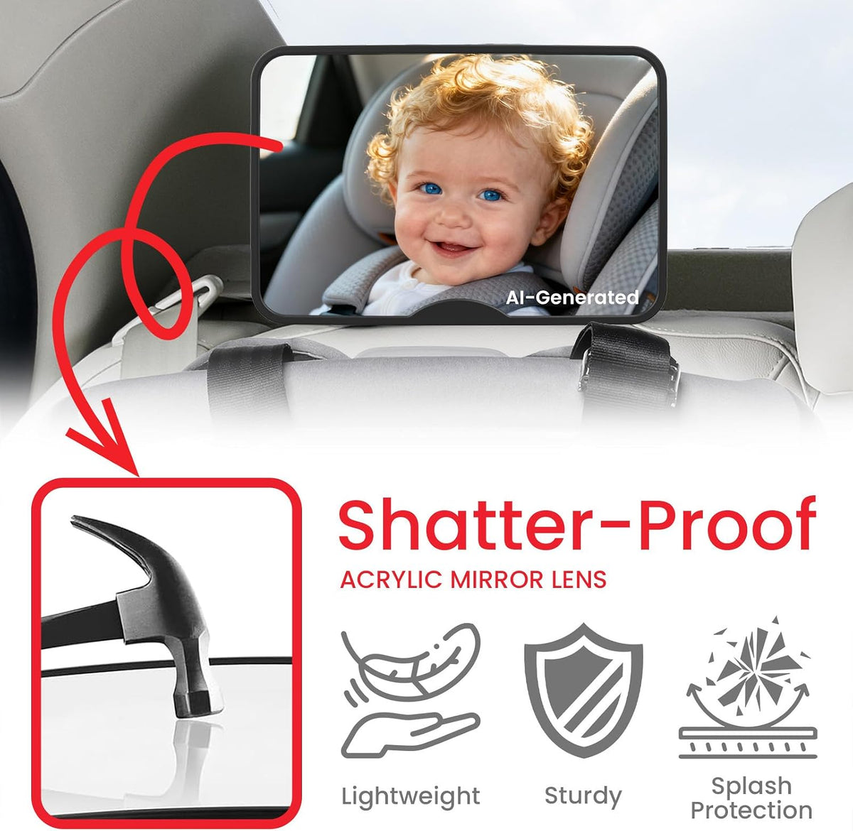 Baby Car Mirror, Safety Car Seat Mirror for Rear Facing Infant Black