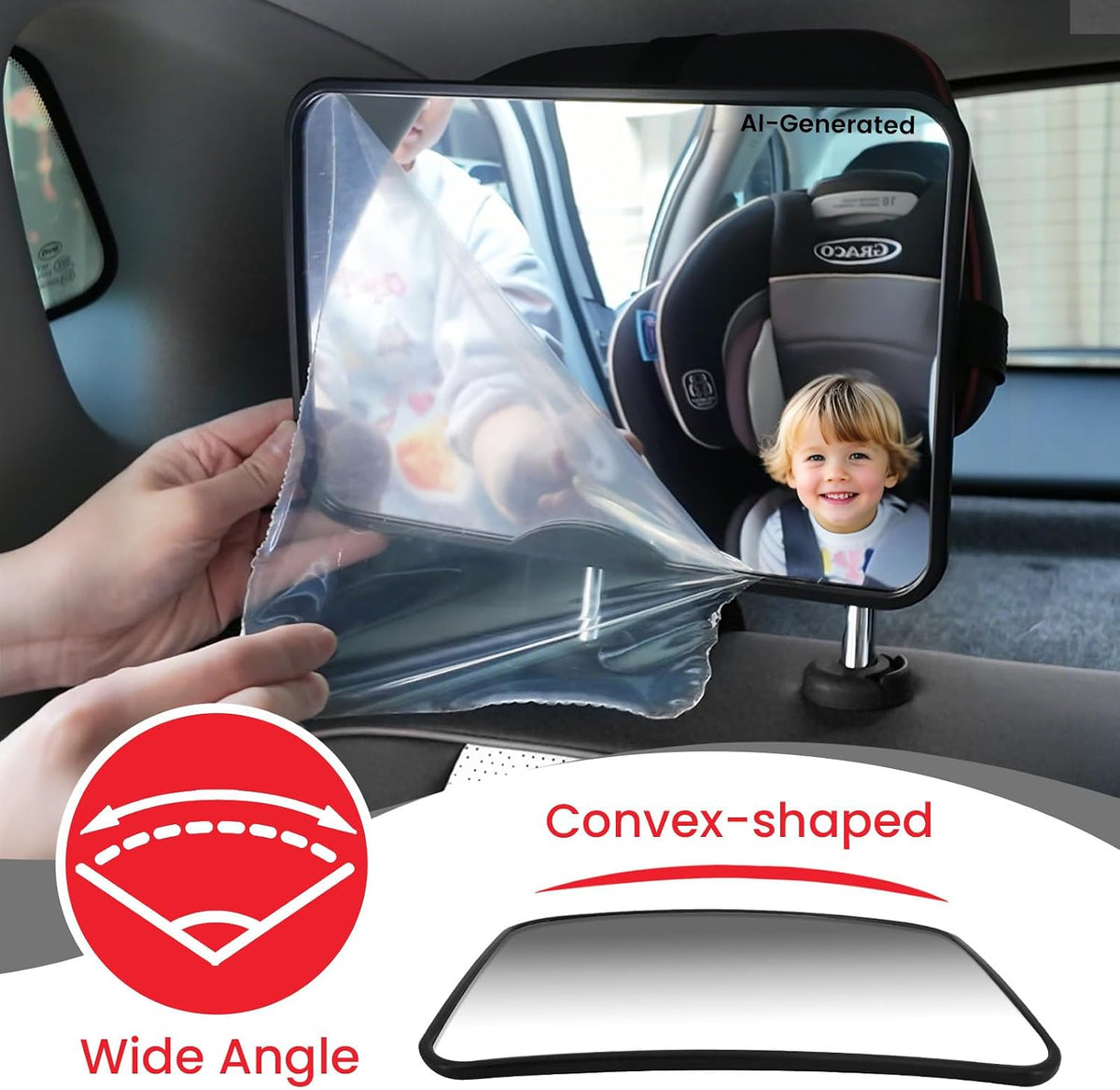 Baby Car Mirror, Safety Car Seat Mirror for Rear Facing Infant Black