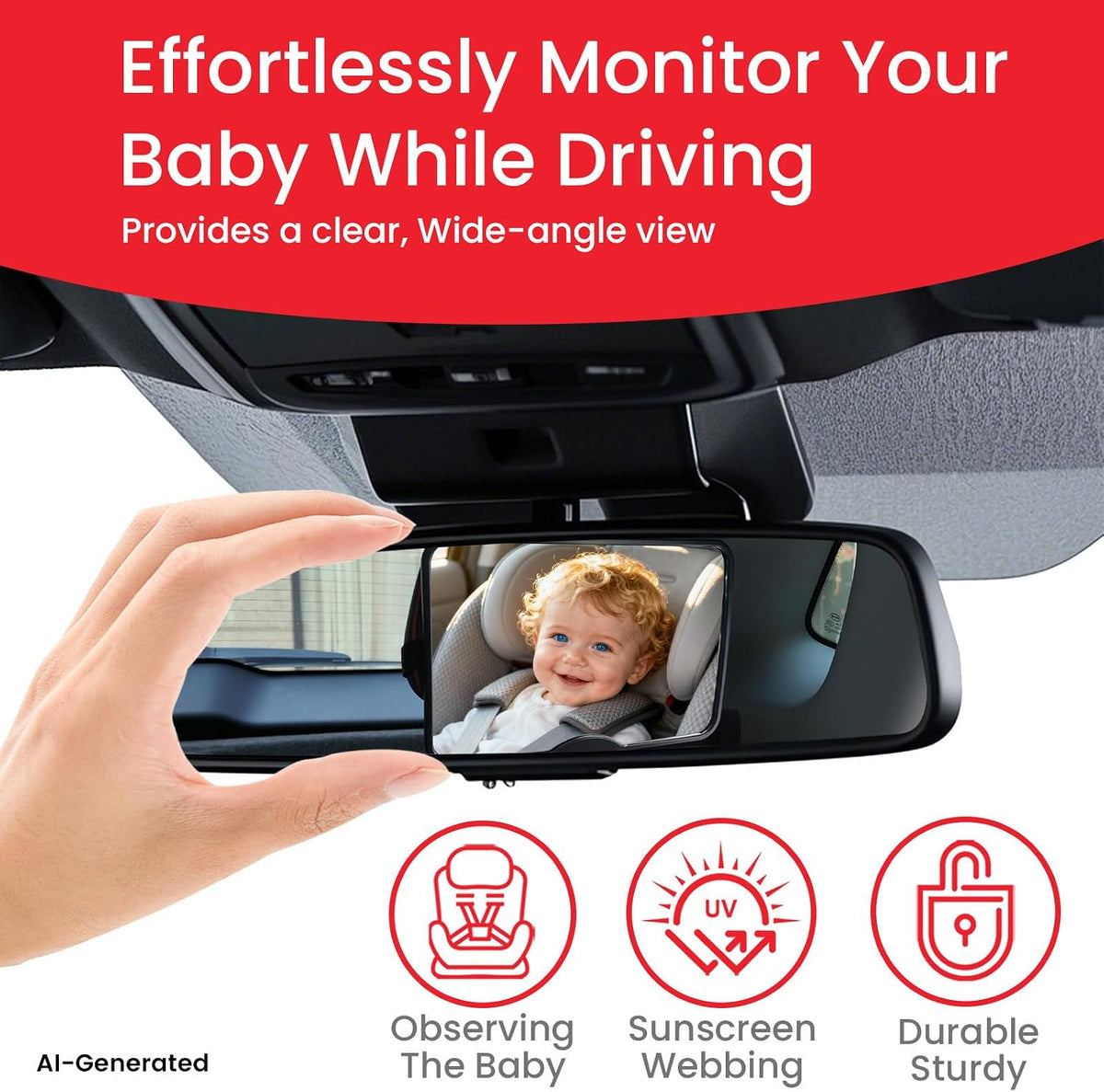 Baby Car Mirror, Safety Car Seat Mirror for Rear Facing Infant Black