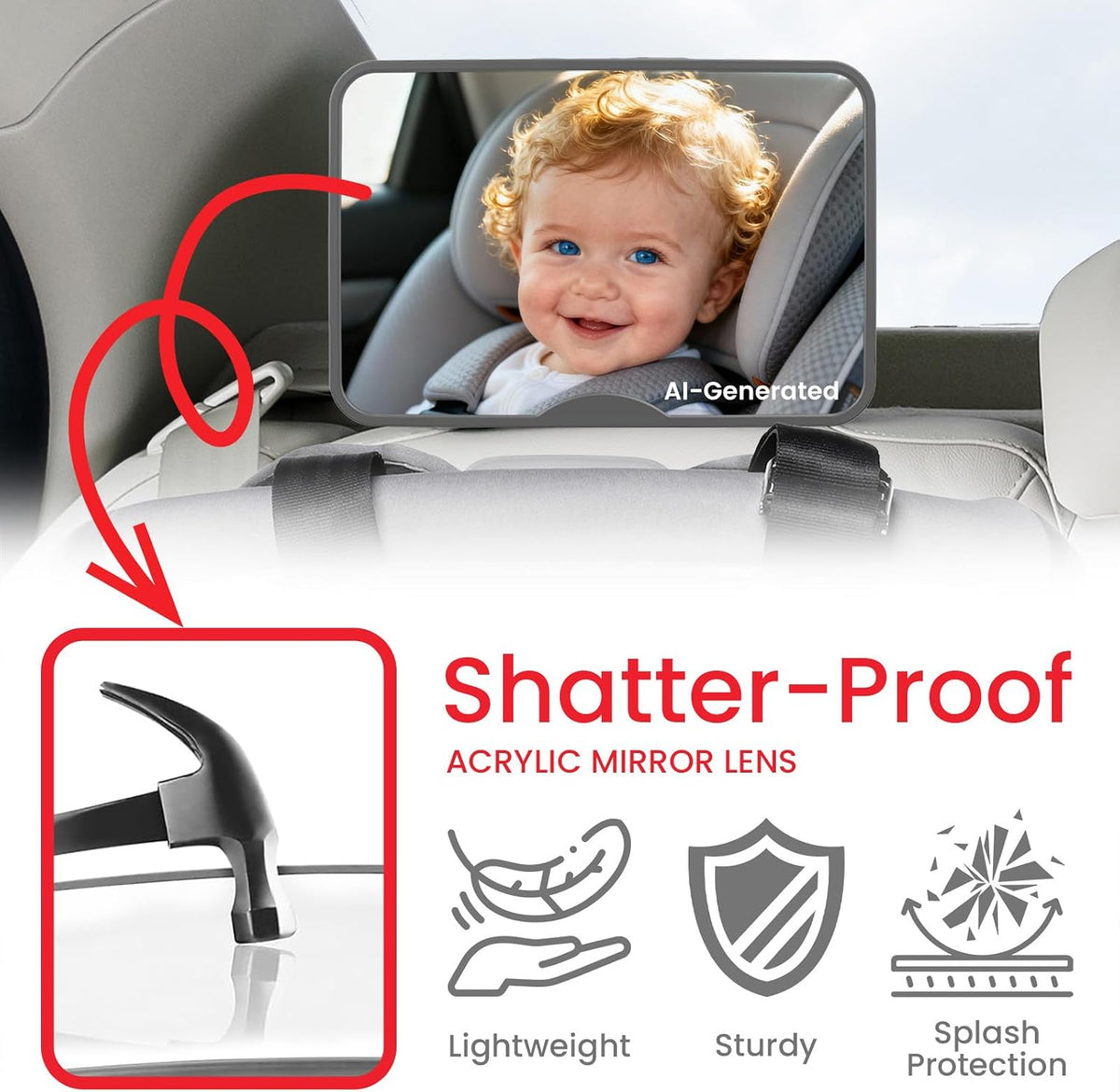 Baby Car Mirror, Safety Car Seat Mirror for Rear Facing Infant Black