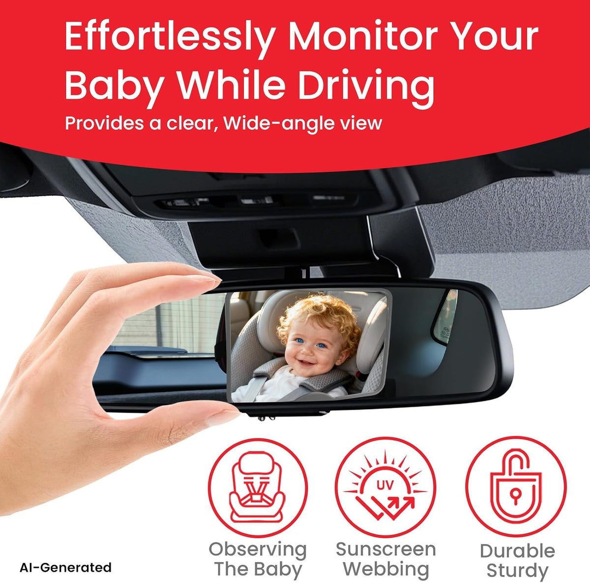 Baby Car Mirror, Safety Car Seat Mirror for Rear Facing Infant Black