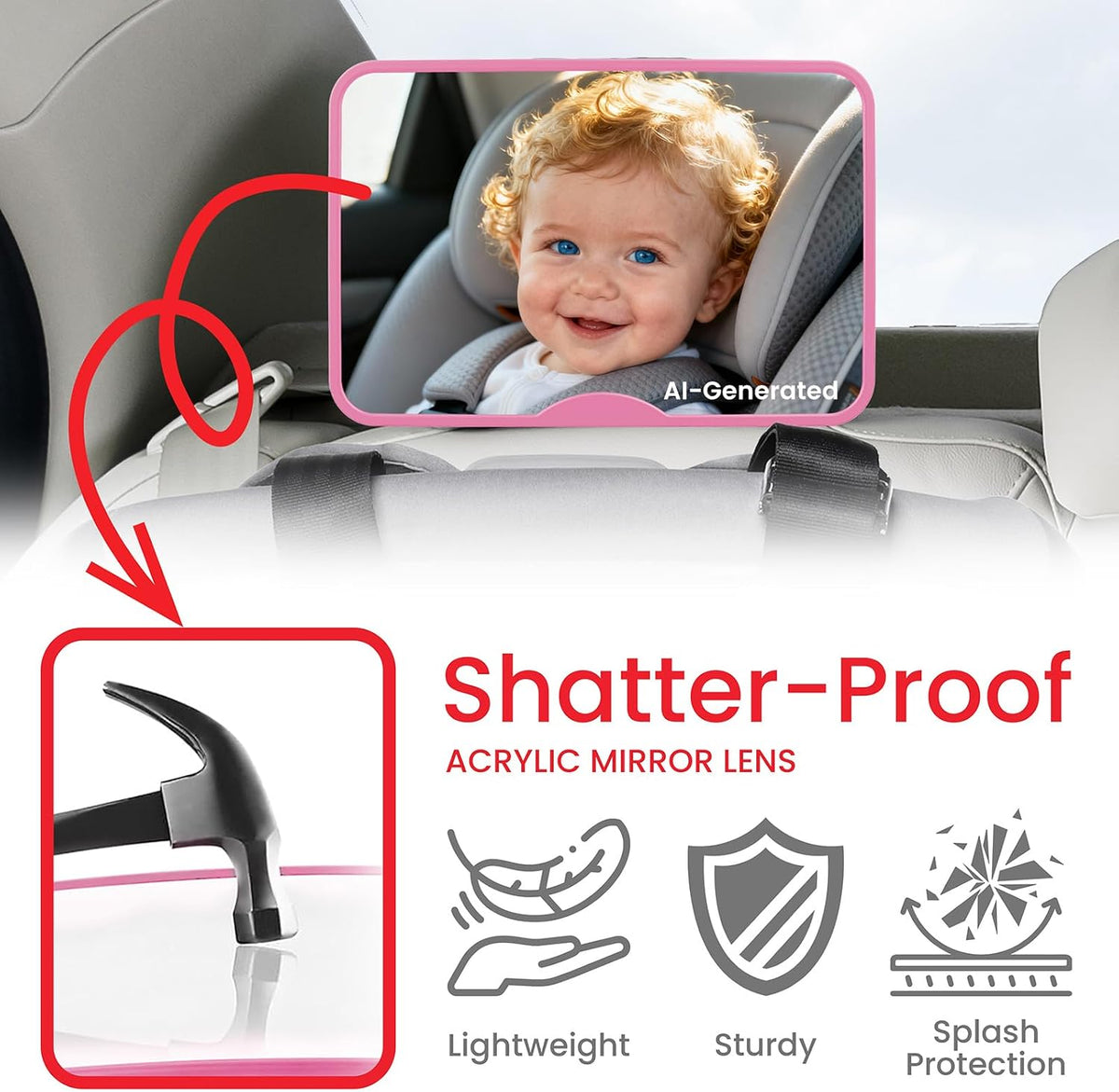 Baby Car Mirror, Safety Car Seat Mirror for Rear Facing Infant Black