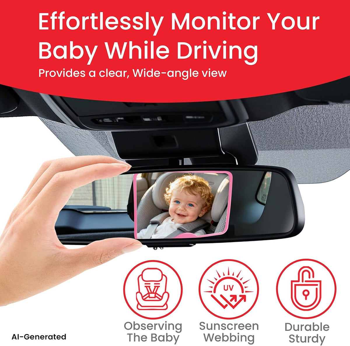 Baby Car Mirror, Safety Car Seat Mirror for Rear Facing Infant Black