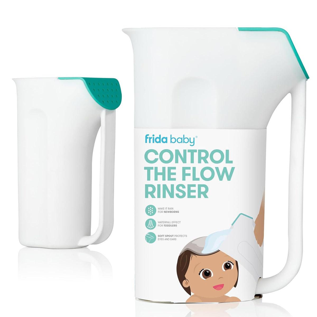 Baby Control The Flow Bath Rinse Cup, Tear Free Rinser to Wash Hair and Body with Easy Grip Handle and Removable Rain Shower, Made in USA