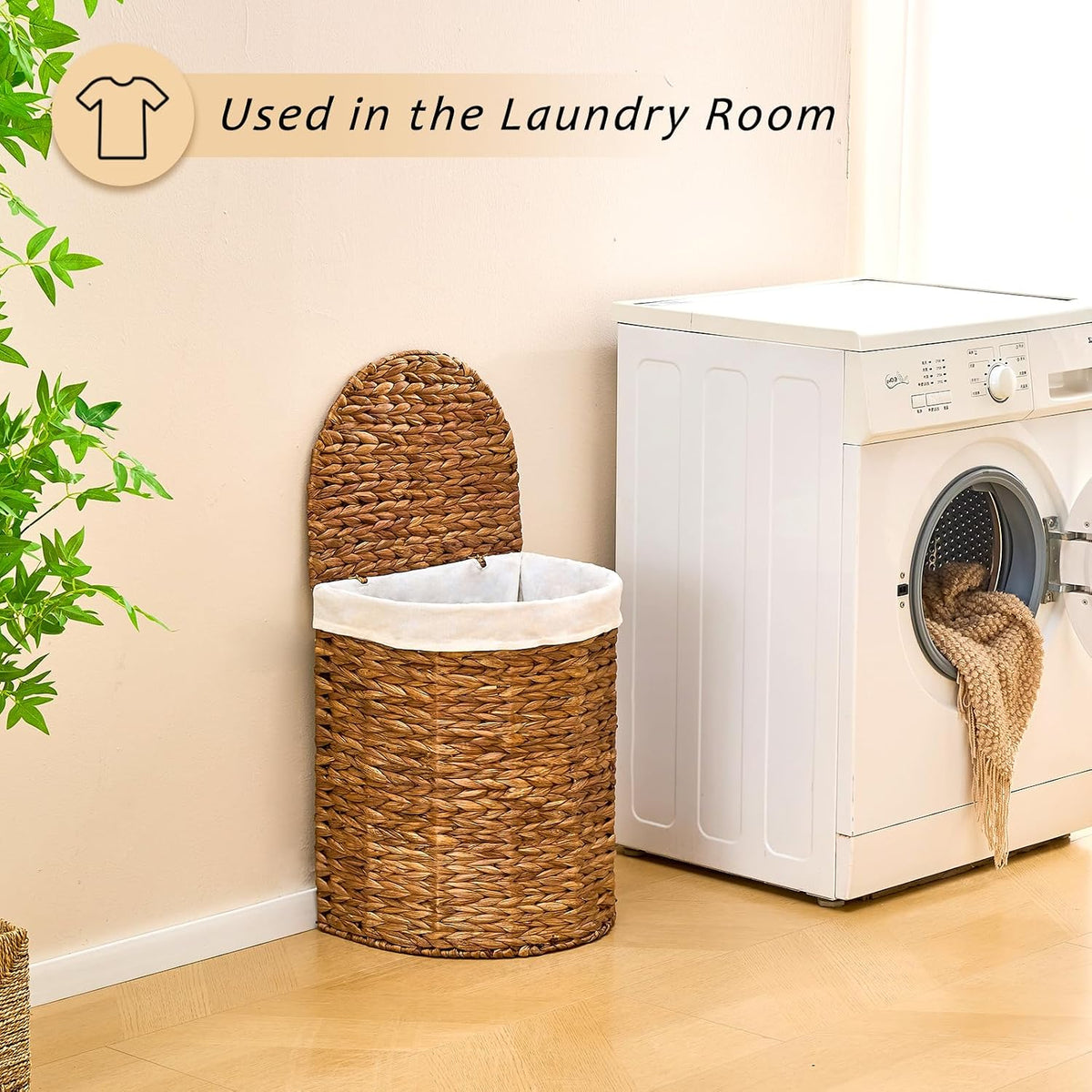 Half Moon Natural Water Hyacinth Laundry Hamper, 120L, Natural