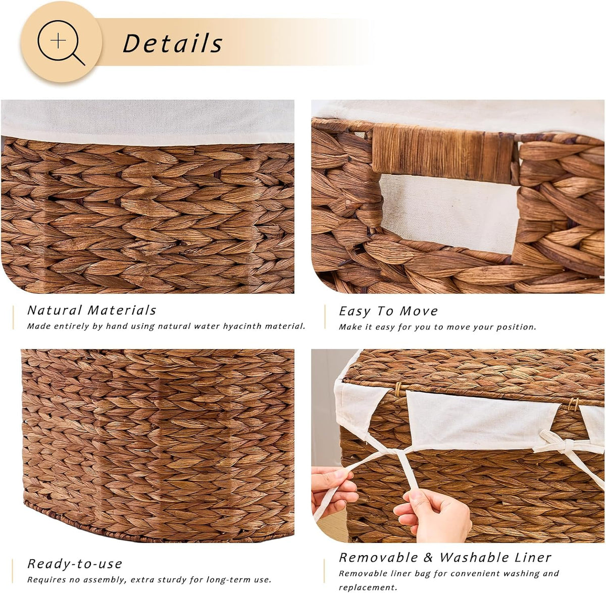 Half Moon Natural Water Hyacinth Laundry Hamper, 120L, Natural