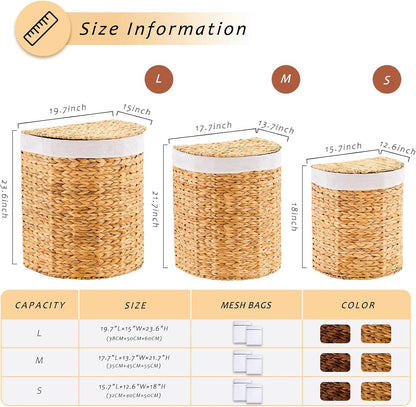 Half Moon Natural Water Hyacinth Laundry Hamper, 120L, Natural