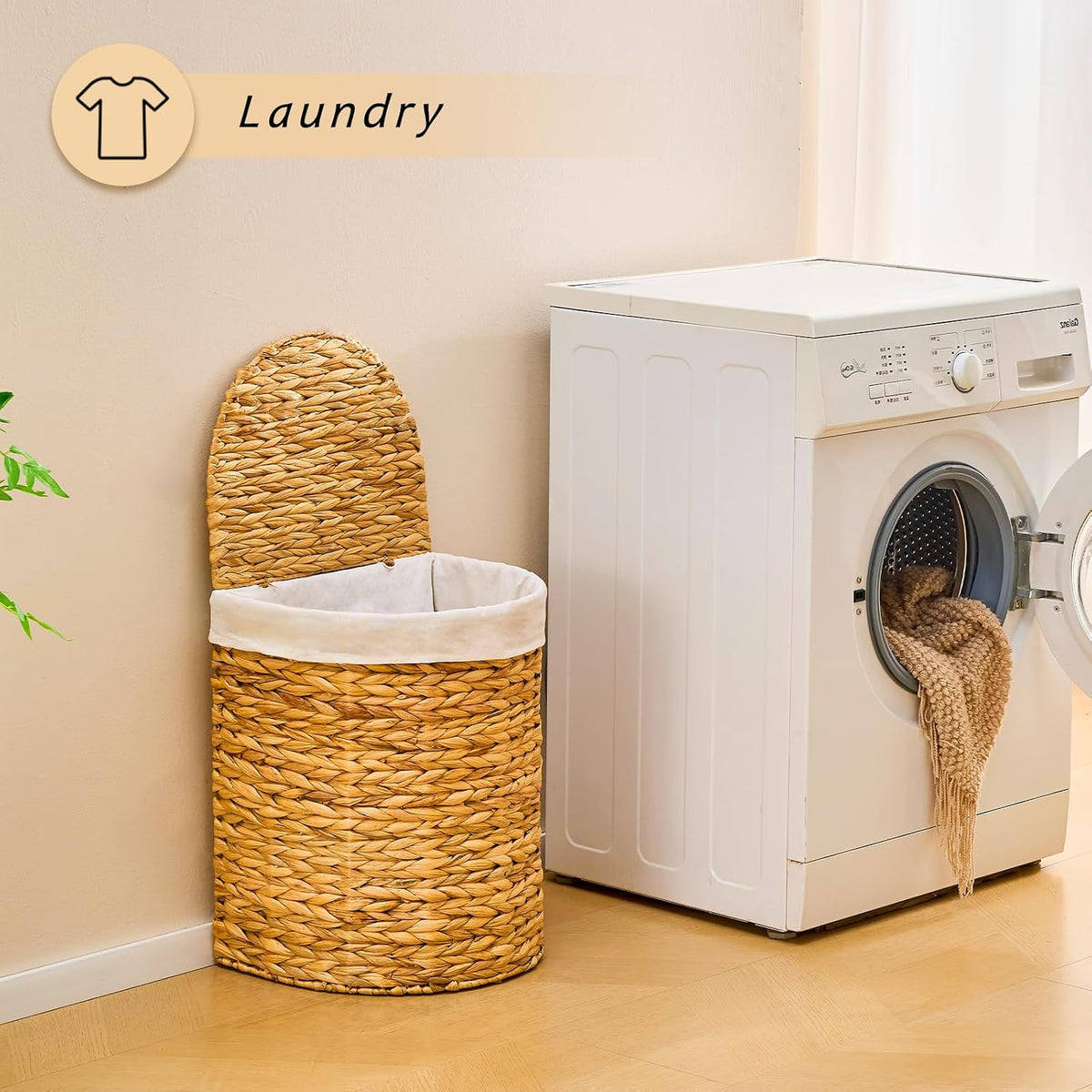 Half Moon Natural Water Hyacinth Laundry Hamper, 120L, Natural