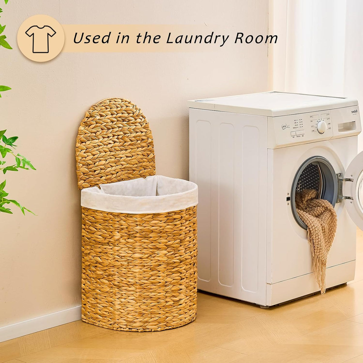 Half Moon Natural Water Hyacinth Laundry Hamper, 120L, Natural