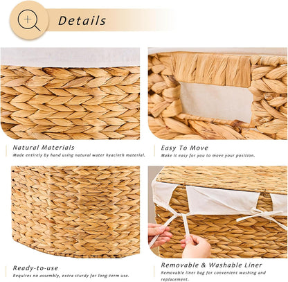 Half Moon Natural Water Hyacinth Laundry Hamper, 120L, Natural