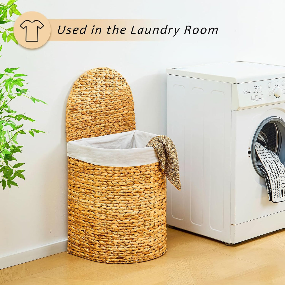 Half Moon Natural Water Hyacinth Laundry Hamper, 120L, Natural