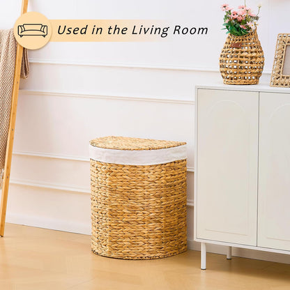Half Moon Natural Water Hyacinth Laundry Hamper, 120L, Natural