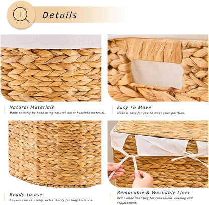 Half Moon Natural Water Hyacinth Laundry Hamper, 120L, Natural