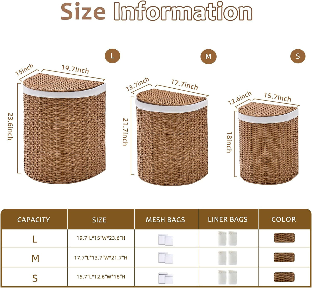 Half Moon Natural Water Hyacinth Laundry Hamper, 120L, Natural
