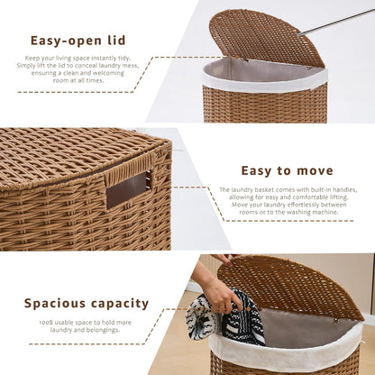 Half Moon Natural Water Hyacinth Laundry Hamper, 120L, Natural