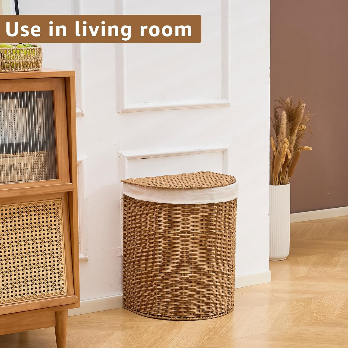 Half Moon Natural Water Hyacinth Laundry Hamper, 120L, Natural