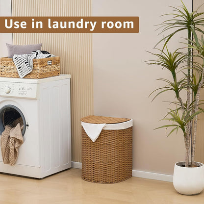 Half Moon Natural Water Hyacinth Laundry Hamper, 120L, Natural