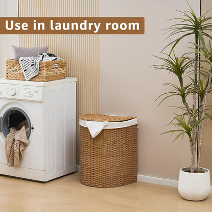 Half Moon Natural Water Hyacinth Laundry Hamper, 120L, Natural